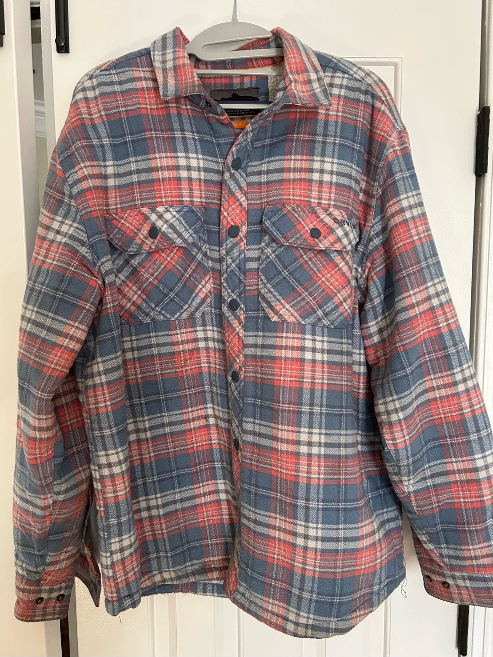 Orvis Sherpa-Lined Plaid Shirt Jacket in Blue,pink & White